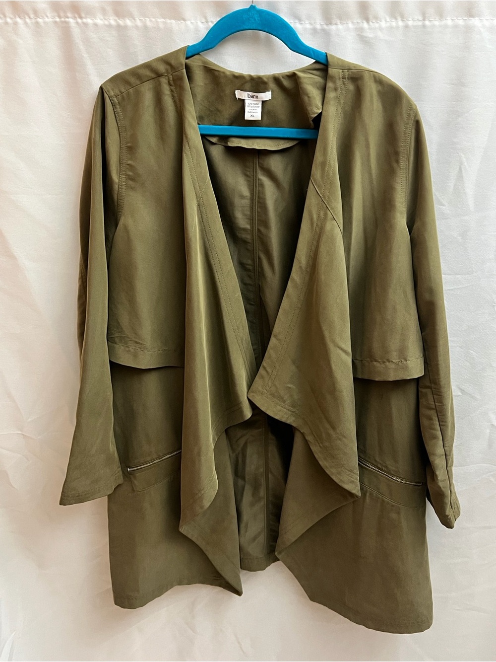 Bar III XL Olive Green Drape Front Utility Jacket Zip Pockets Modal Blend